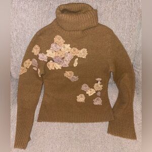 Express Brown Floral lace Cowl Neck Sweater